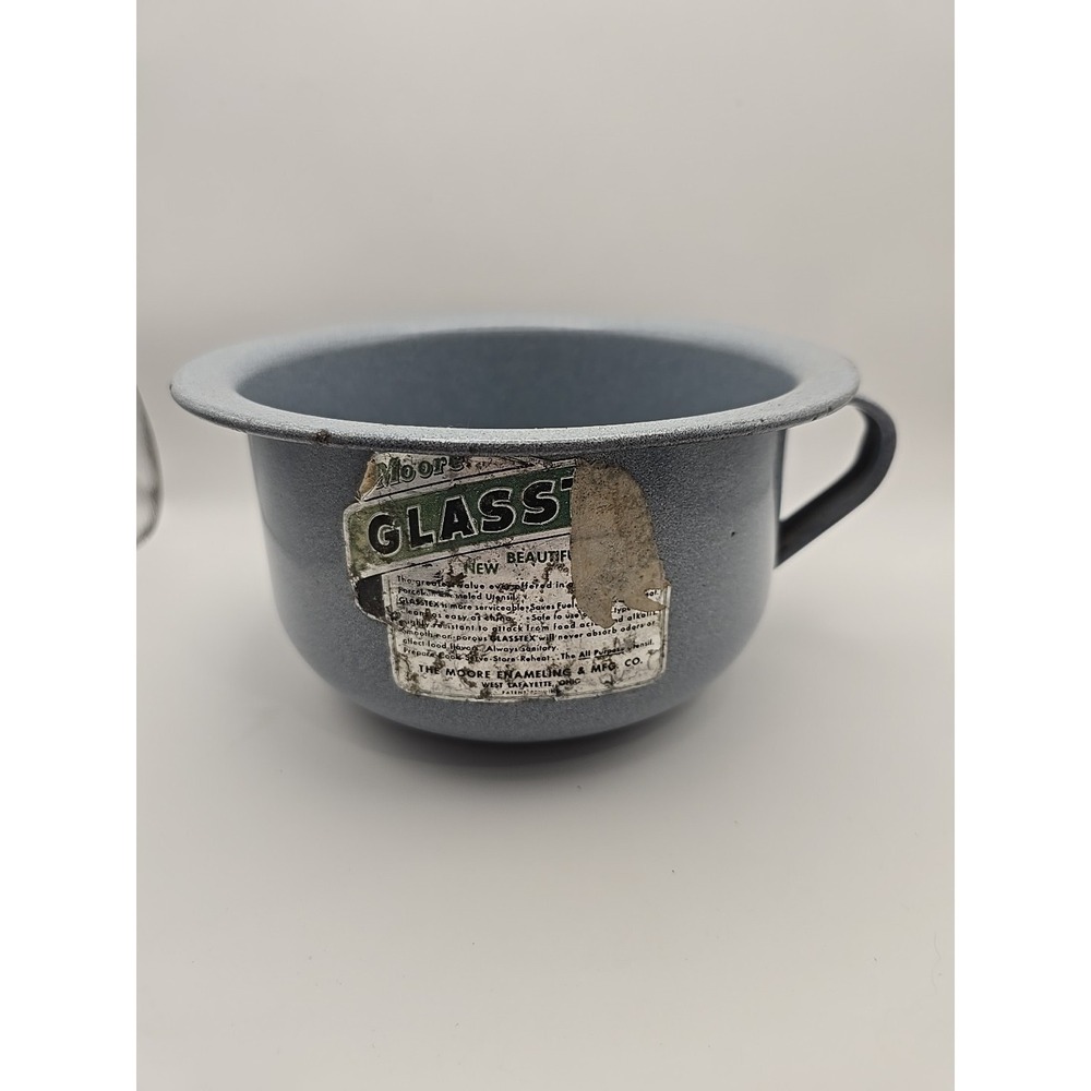 VINTAGE‎ ENAMEL CHILDREN'S CHAMBER POT PARTIAL LABEL "GLAS'STEX"